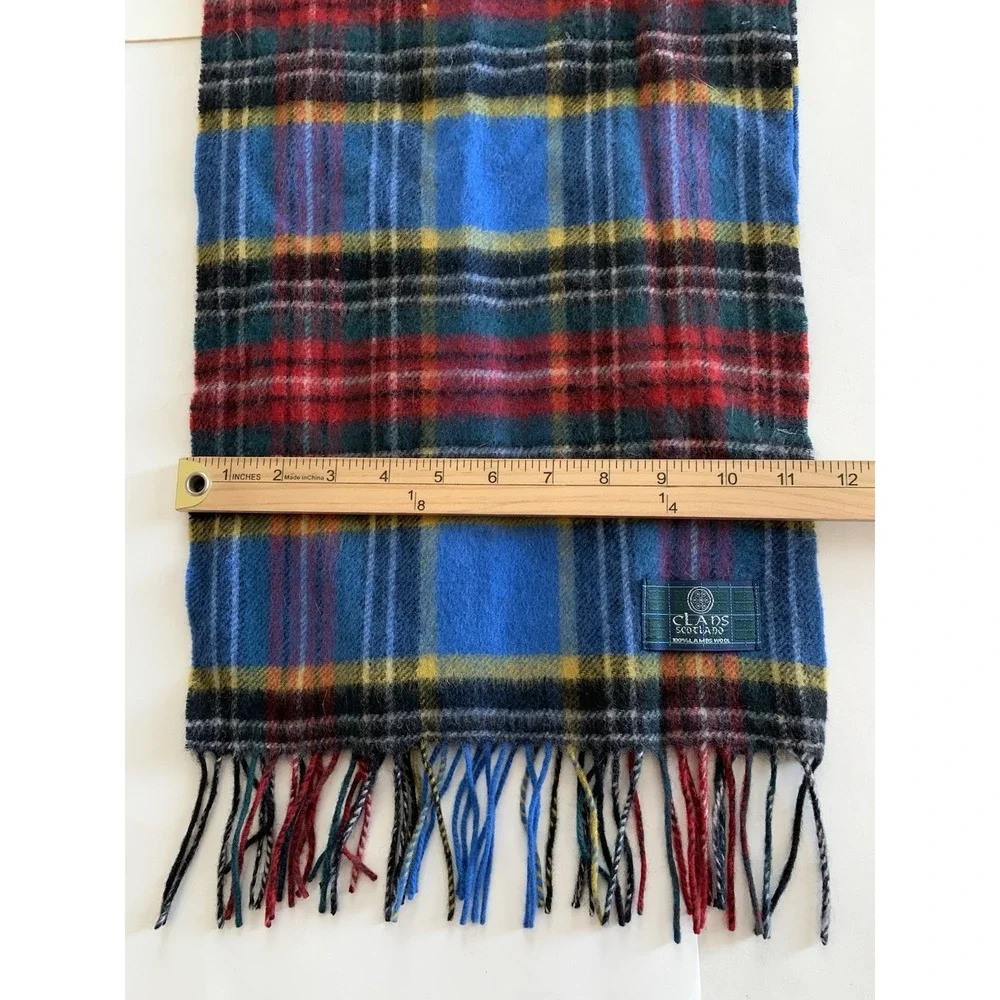 Clans Scotland 100% Lambswool Tartan Plaid Scarf Blue Red Wool Fringe 58